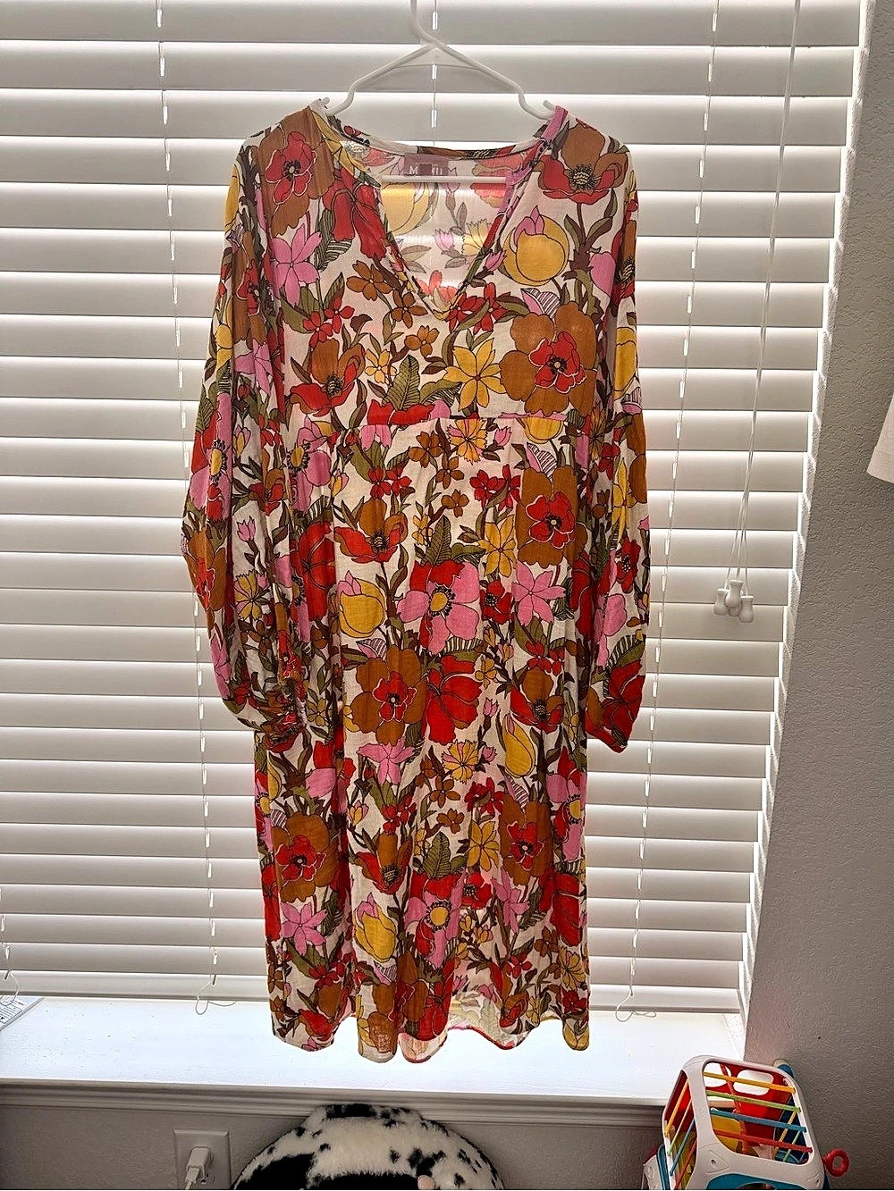 MUMU Floral Midi Dress in Pink & Red Size Medium Like New